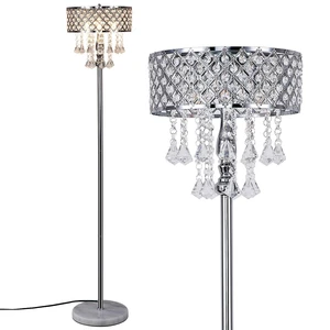 Mini Crystal Floor Lamp - European Style, 3-Light, Chrome Finish - for Living Room, Bedroom