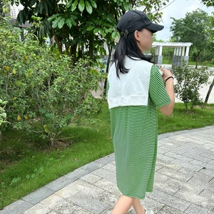 Hot sale wholesale Breathable plus size Summer Casual long stripe Girl Lady womens t shirt