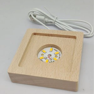 Square Wood Wireless LED Table Lamp Customized Wood Base Three-color Light USB Powered Eco-Friendly DIY Design Zigbee Control