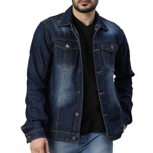 Men's Denim Jacket with Premium Stitching Men's Casual Denim Jacket with Turn Down Collar