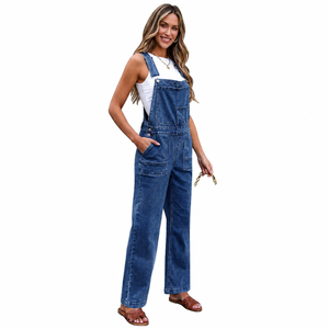Women's Denim Overalls Mid Waist Loose Fit Breathable Waterproof Eco-Friendly Stonewashed Solid Color Casual Summer Style