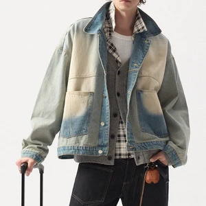 Custom Vintage Washed Men's Cotton Jeans Jacket Regular Sleeve Turn Down Collar Pocket Casual Style for Spring Season