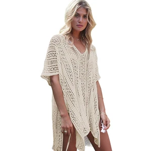 Sun Protection Beach Swimwear Crochet Hollow Women Bikini Cover up Chiffon Blouse