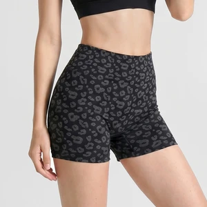 Women's Leopard Print High-Waisted Yoga Shorts Sweat-Wicking Spandex Polyester Fitness Workout Shorts
