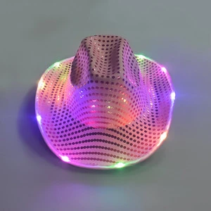 Novelty Light Cowboy Hat Flashing LED Lights Durable Polyester Sequins for Party Accessories Music Festival Stage Performances