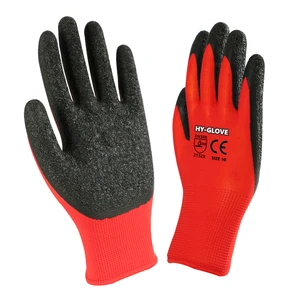 Wholesale 13G Red Polyester Crinkle Latex Palm Rubber Coated Glove Anti Slip Abrasion Resistant Construction Latex Coated Glove