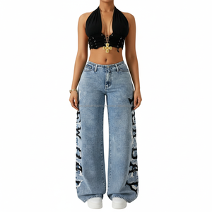 Women's Breathable Casual Summer Hip Hop Y2K Distressed Denim Jeans High Street Loose Baggy Eco-Friendly Harajuku Colored Waist