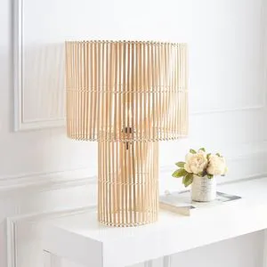 Eco-Friendly Bamboo Desk Lamp with Woven Shade for Home Office or Living Room Decor
