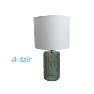 Glass Table Lamp with Fabric Shade for Bedroom Indoor Lamp European Style