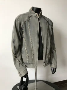 JL American Retro Deconstructed Rag Woven Denim Jacket Men's Hip Hop Breathable 100% Cotton Spring Autumn Street Medium Wash
