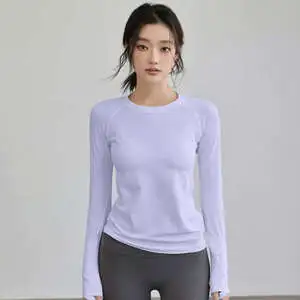 Women's Nylon Yoga T-Shirt Breathable V-Neck Top with Drawstring Pleated Waist Autumn New Release with
