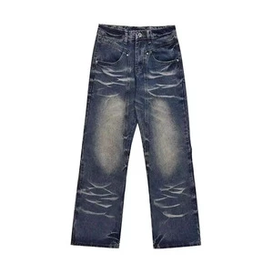 Men's Straight Jeans Breathable Woven Spring Vintage Washed Wrinkle Effect Essential Y2K Streetwear Hip-Hop Denim Trousers