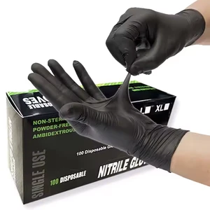 Custom Logo 3mil Gloves Powder Free Tattoo Beauty Salon Finger Textured Cleaning Latex Free Black Disposable Nitrile Gloves
