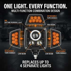 LED Tractor Headlight With Heated Lens Removable Turn Signal IP68 Waterproof Combination Light For Agricultural Machinery