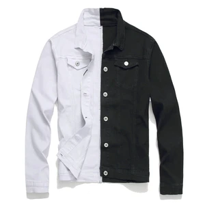 2025 Latest Unisex Vintage Y2K Streetwear Two-Tone Patchwork Jean Jacket Black Slim Fit Motorcycle Hip Hop Customizable Cotton