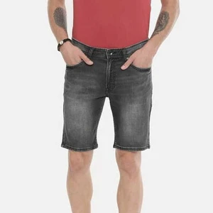 Men's Dark Washed Cotton Denim Shorts Straight Leg Mid Waist Casual Summer Jeans Shorts with Pockets Stonewashed Street Style