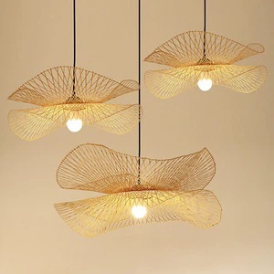 Hot Sell Chandelier Indoor Hanging Lights Bamboo Weaving Round Pendant Light