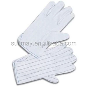 ESD Cleanroom Gloves Anti-Static Gloves Polyester with PVC Dots on Palms 10e6-7 Ohm Resistivity White