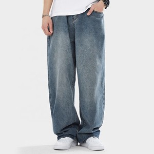 Versatile Men's Plus Size Straight Jeans Loose Fit Casual Streetwear Denim Trousers Logo Waist Big Size Pants Wholesale Bulk