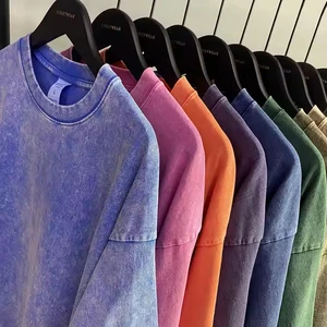 Vintage 230g Heavy Cotton Short Sleeve T-Shirt Washed Drop Shoulder Retro DTF All-Cotton Loose Top Outerwear With Front Logo