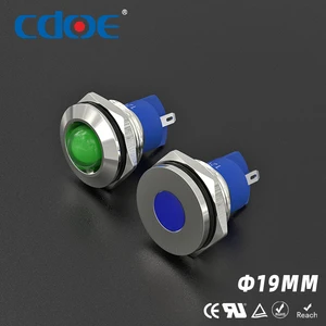 19mm LED Indicator Light Ip67 Nickel Plated Brass Red Green Blue 3V 6V 220V Equipment Panel signal Lamp