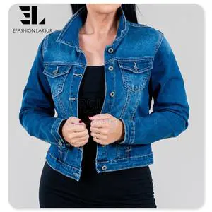 LARSUR Xintang Guangzhou Denim Jeans Jacket Factory Manufacturer Custom Washed Shorts Jeans Jacket for Women Crop Denim Jacket