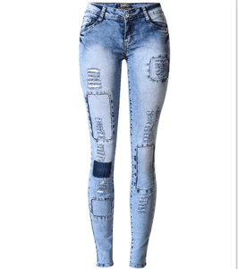 Women's Stretch Mid-Waist Skinny Flare Pants Dark Wash Jeans Holes Breathable Streetwear Plus Size Design Featuring Logo Waist