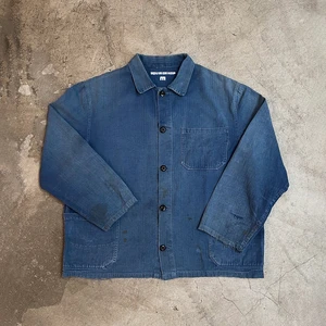 Squirorkop Custom Vintage Indigo Denim Chore Shirt Jacket for Men | Washed French Workwear Utility Coat with 3 Pockets