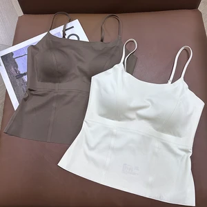 Women's Seamless White Camisole Vest With Beautiful Back Design Base Layer Inner Wear With Chest Pad Worn As Bra Everyday Style