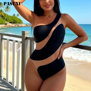 PASUXI 2026 New Fashion Beachwear Summer Women's One-Piece Swimsuit Sexy Cutout Design Solid Color Bathing Suit