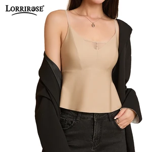 Plus Size Seamless Peplum Camisole with Built-in Molded Bra - V-Neck Slim Fit Tank Top for Women