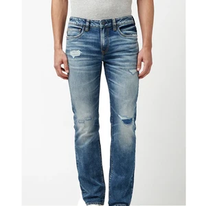 Men's High Street Style Mid Wash Regular Straight Fit Denim Jeans Blue Light Zipper Fly Breathable High Waist Logo Plus Size Big