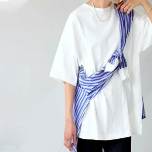 Fashion Japanese Oversized Loose Cotton T Shirt Women Side Split Casual Long Top Summer Ladies Tshirt Wholesale