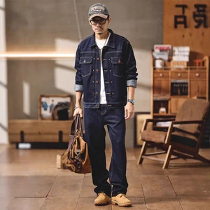 Custom New Raw Denim Men's Suit Jacket Long-Sleeve Winter Sporty Style Medium Wash 2 Piece Denim Set Quick Dry Eco-Friendly
