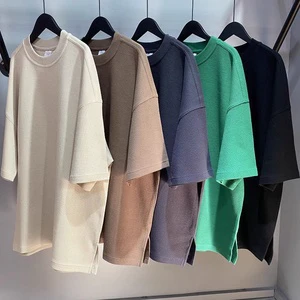 Wholesale Unisex 100% Cotton Oversized T-Shirt-High Quality Summer New Trendy Ice Silk Effect Pure Black Regular Sleeve Casual