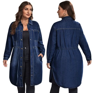 Plus-size Women's Autumn and Winter Casual Waist-cinching Temperament Long Denim Shirt High-end Jacket ODM