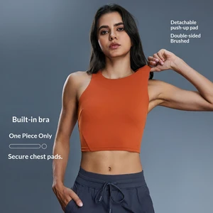 Fitness Top for Women Crew Neck Yoga Tank Top with Built-in Bra Braided Straps High Support Breathable Slim Fit Sports Camisole