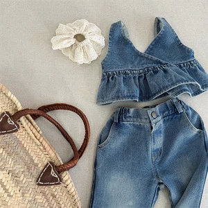 2026 Spring/Summer Children's Korean-style Set Girls' Denim Vest + Flared Jeans Set