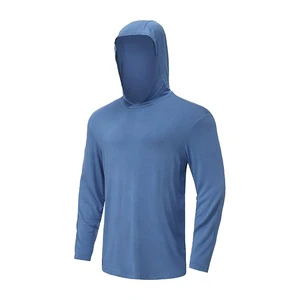 OEM LOGO Design Men's Breathable UPF 50 Quick Dry Bamboo Spandex Plus Size Athletic Thumbhole Hoodie Performance Fishing Shirts
