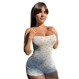 New Women's Halter Print Base Shirt Fashion Sexy Halter Strap Short Onesie