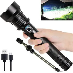 XINSITE High Brightness P70 LED IP65 Waterproof Led Flashlight Adjustable Beam 400-500M Beam Distance USB Rechargeable Camping
