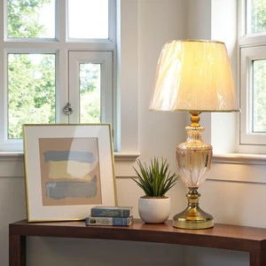 Luxury Modern Simple Glass Nightstand Lamp with Champagne Golden Brown Finish LED Warm White Light for Bedroom Use