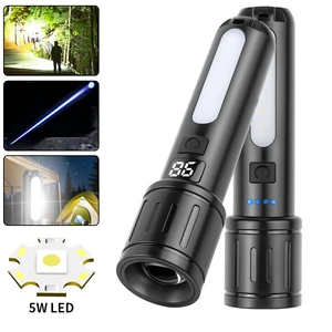 Portable Rechargeable LED Handheld Flashlight With ABS Lamp Body USB Charging Side Light & Waterproof For Home & Camping