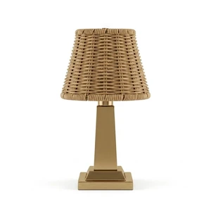 2026 Outdoor Garden Wedding Decor Portable Rechargeable Cordless LED Table Lamp With Nature Woven Rattan Shade