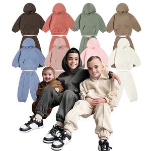 Professional Supplier Baby Boys Girls Clothes Pocket Design Oversize Tracksuit Fleece Cotton Hooded Kids Sweatsuit Set