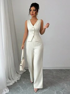 2026 Women's Casual Solid Above Knee Bow Collar 2-Piece Outfit All Seasons Knitted Button Front Short Top ODM