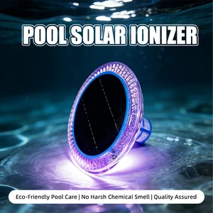 SR007 Solar Pool Ionizer With LED Water Ripple Effect 22.3cm Disc 272.8g Copper Rod For Above Ground Pool