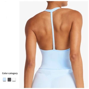 Women's Y-Back Single Strap Halter Neck Yoga Vest Plus Size Breathable Lightweight Sports Bra with Chest Padded Tank Tops