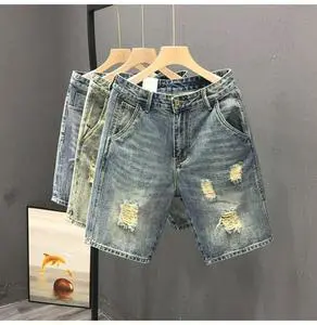 Streetwear Men's Denim Shorts Distressed Oversize Fit Jean Shorts Casual Baggy Denim Shorts for Men