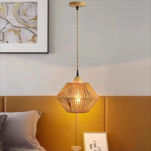 JACKSUN Bamboo Lamp with Plug in Cord Hand Woven Rattan Pendant Light Farmhouse Rustic Multiple Models Rattan Lamp Living Room
